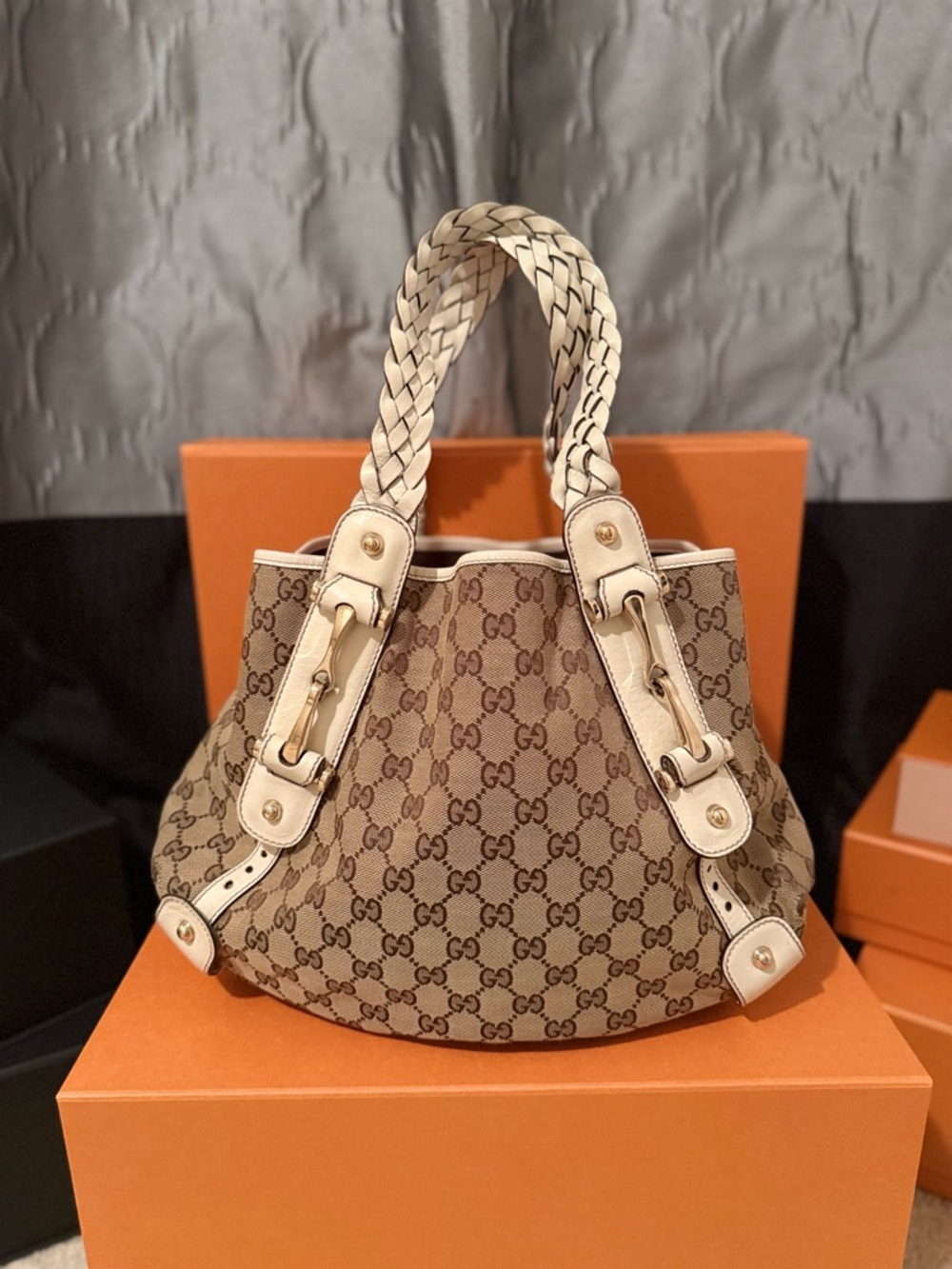 Gucci Pelham Shoulder Handbag with Gold Toned Hardware Canvas Tote